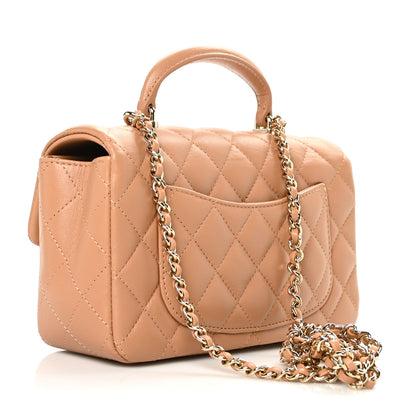 Chanel Lambskin Quilted Mini Top Handle Rectangular Flap Dark Beige 3 of 9