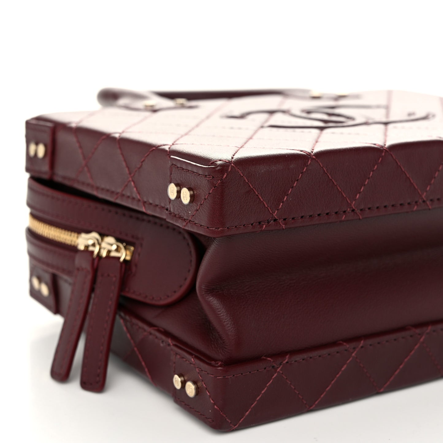 Calfskin Quilted Studded Square Vanity Case Burgundy