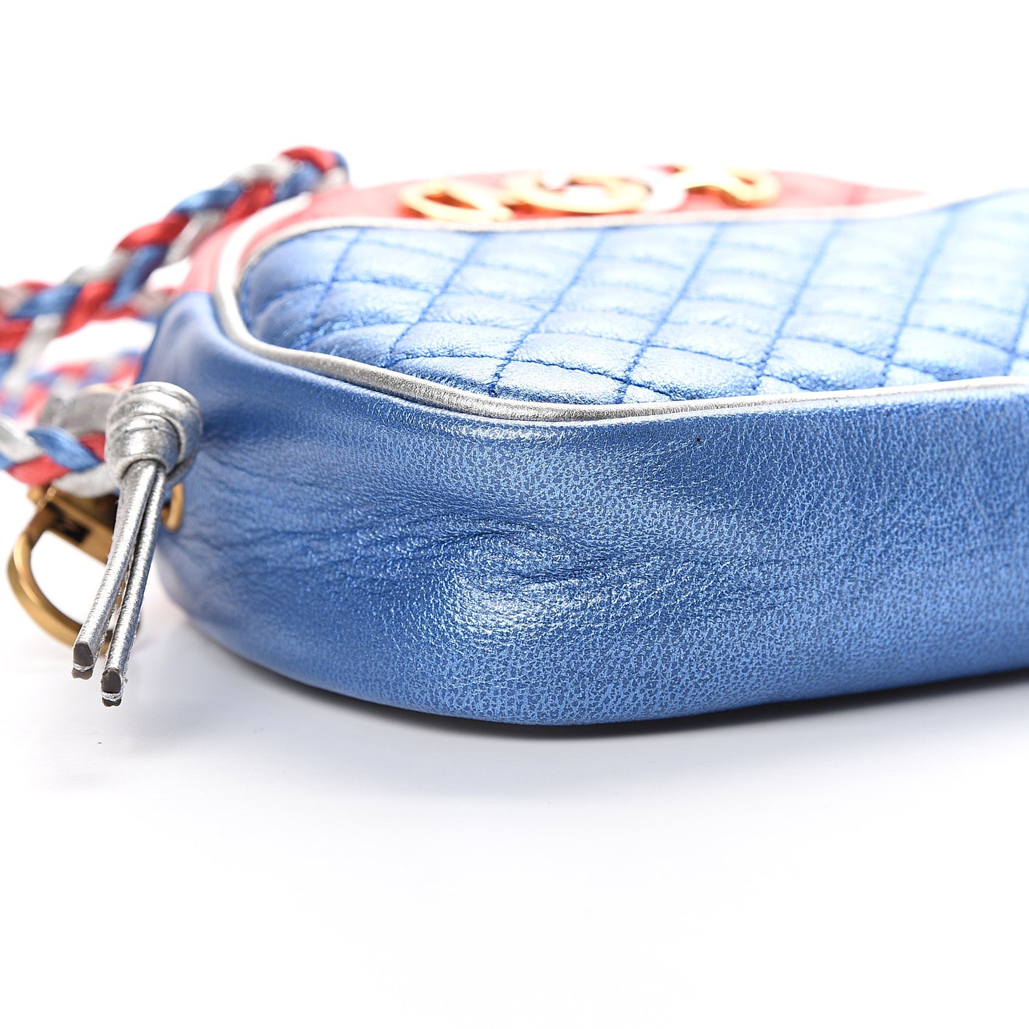 Laminated Nappa Trapuntata Mini Zumi Dome Shoulder Bag Rosso Marine Argento