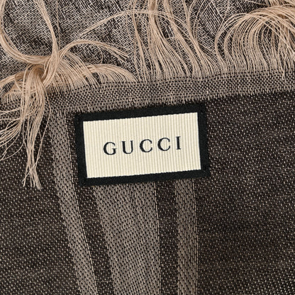 Gucci Wool Silk GG Monogram Diamante Plaid Surviee Shawl Beige Dark Brown 3 of 4