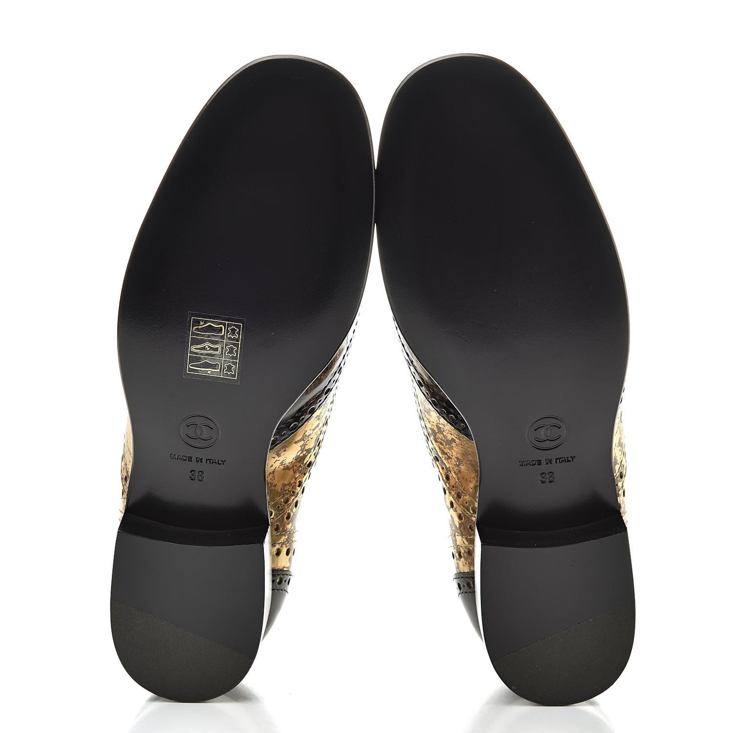 Fantasy Patent Calfskin Lace Up Oxfords 38 Gold Black