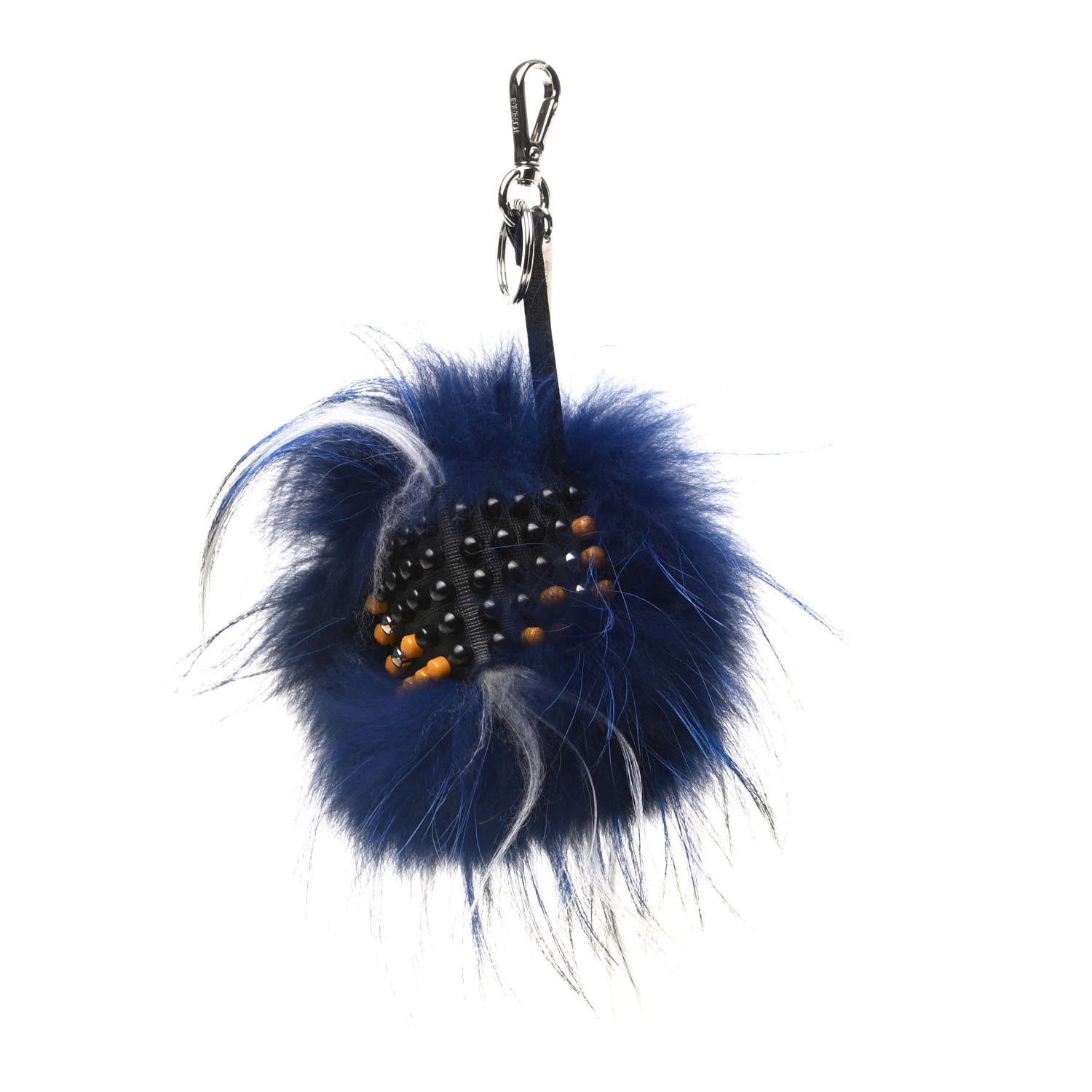 Fendi Rabbit Fox Goat Fur Monster Bag Bug Charm Black Fluo Blue White 1 of 5