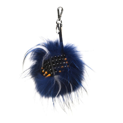 Fendi Rabbit Fox Goat Fur Monster Bag Bug Charm Black Fluo Blue White 1 of 5