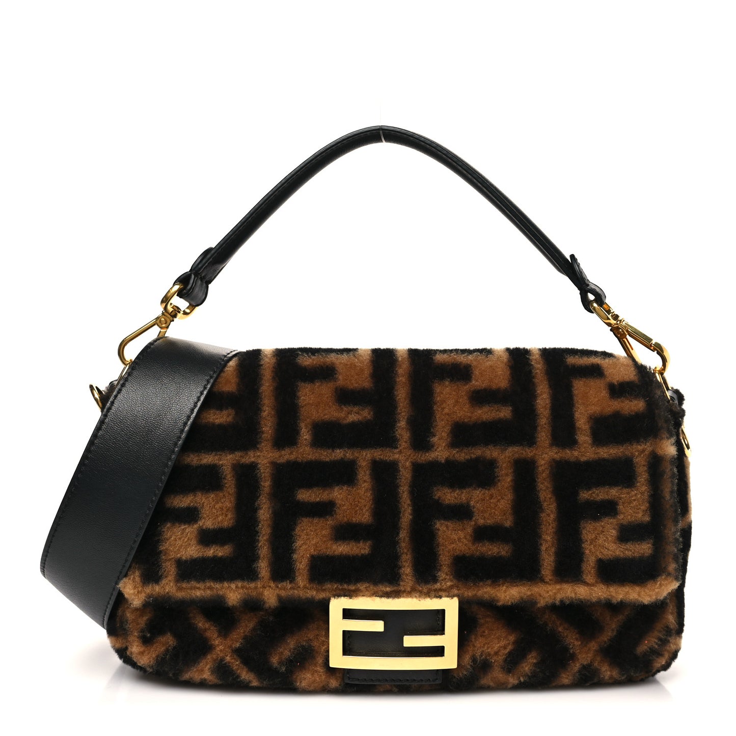 Shearling Vitello Dolce Macro FF 1974 Baguette Tobacco Black
