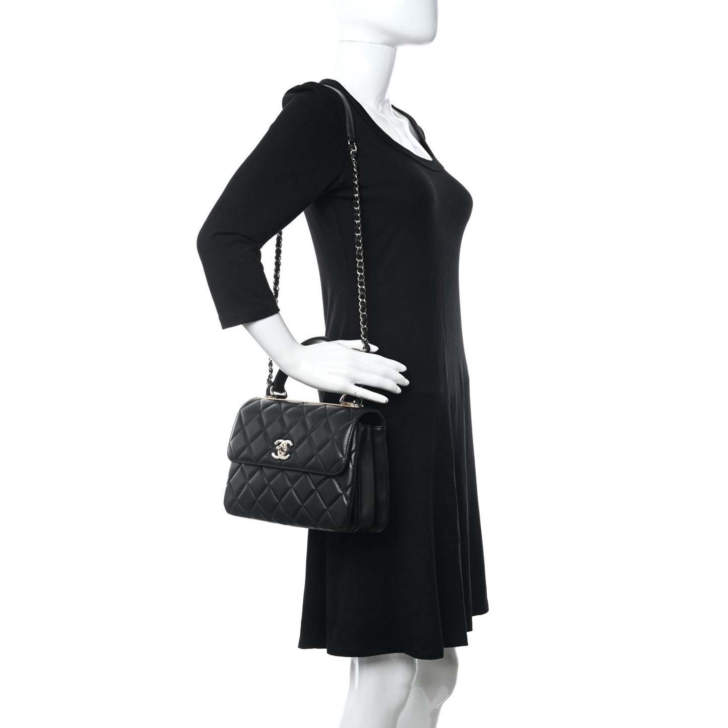 Lambskin Quilted Small Trendy CC Dual Handle Flap Bag Black