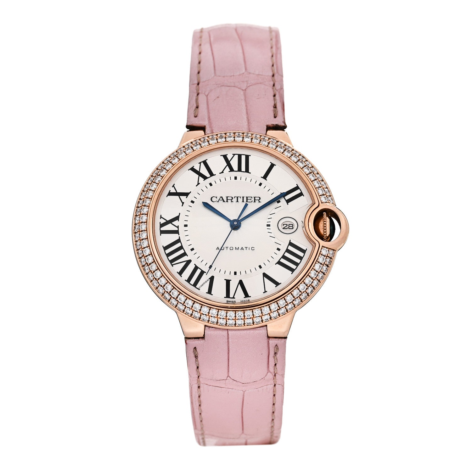 Cartier 18K Pink Gold Alligator Diamond Bezel 42mm Ballon Bleu De Cartier Automatic Watch Pink 1 of 5