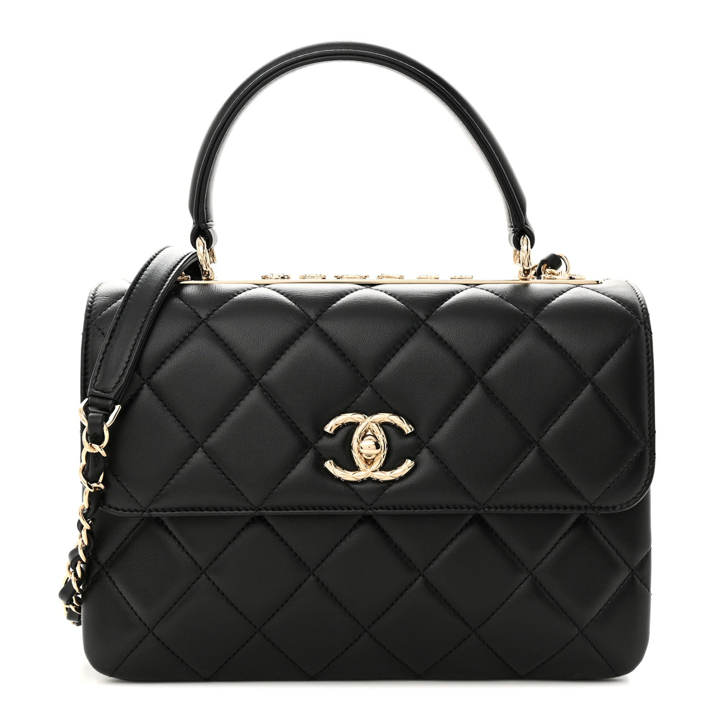 Lambskin Quilted Small Trendy CC Dual Handle Flap Bag Black