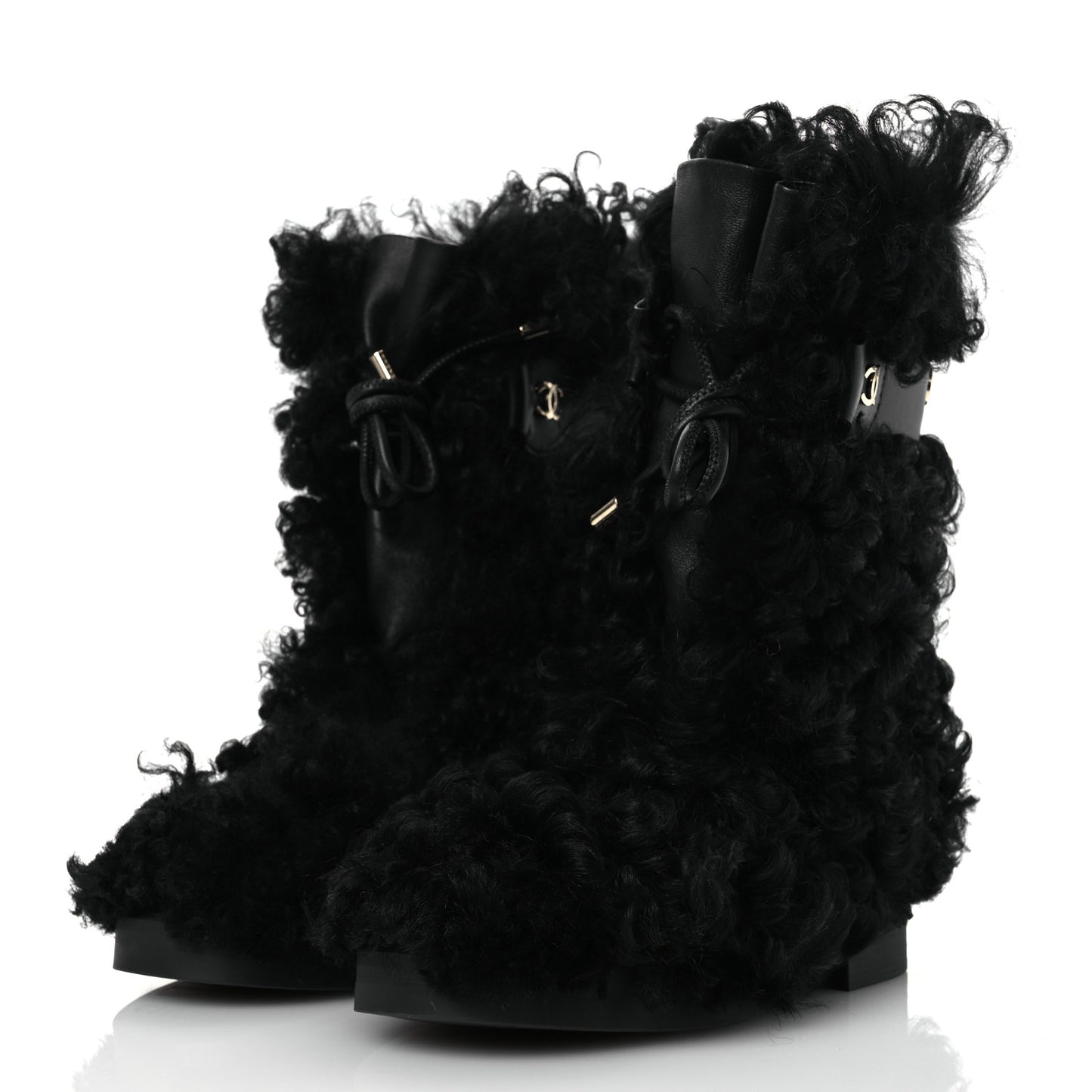 Shearling Sheepskin High Boots 38 Black