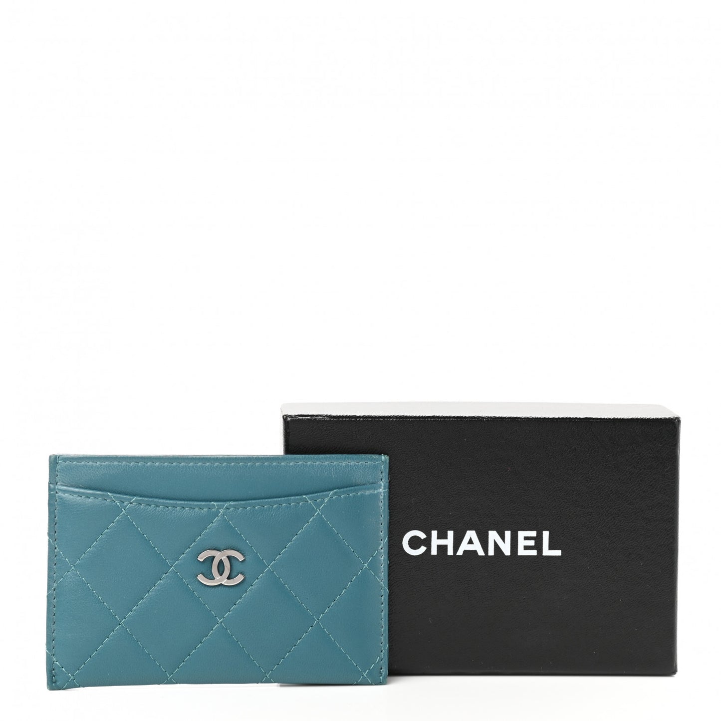 Lambskin Quilted Card Holder Blue