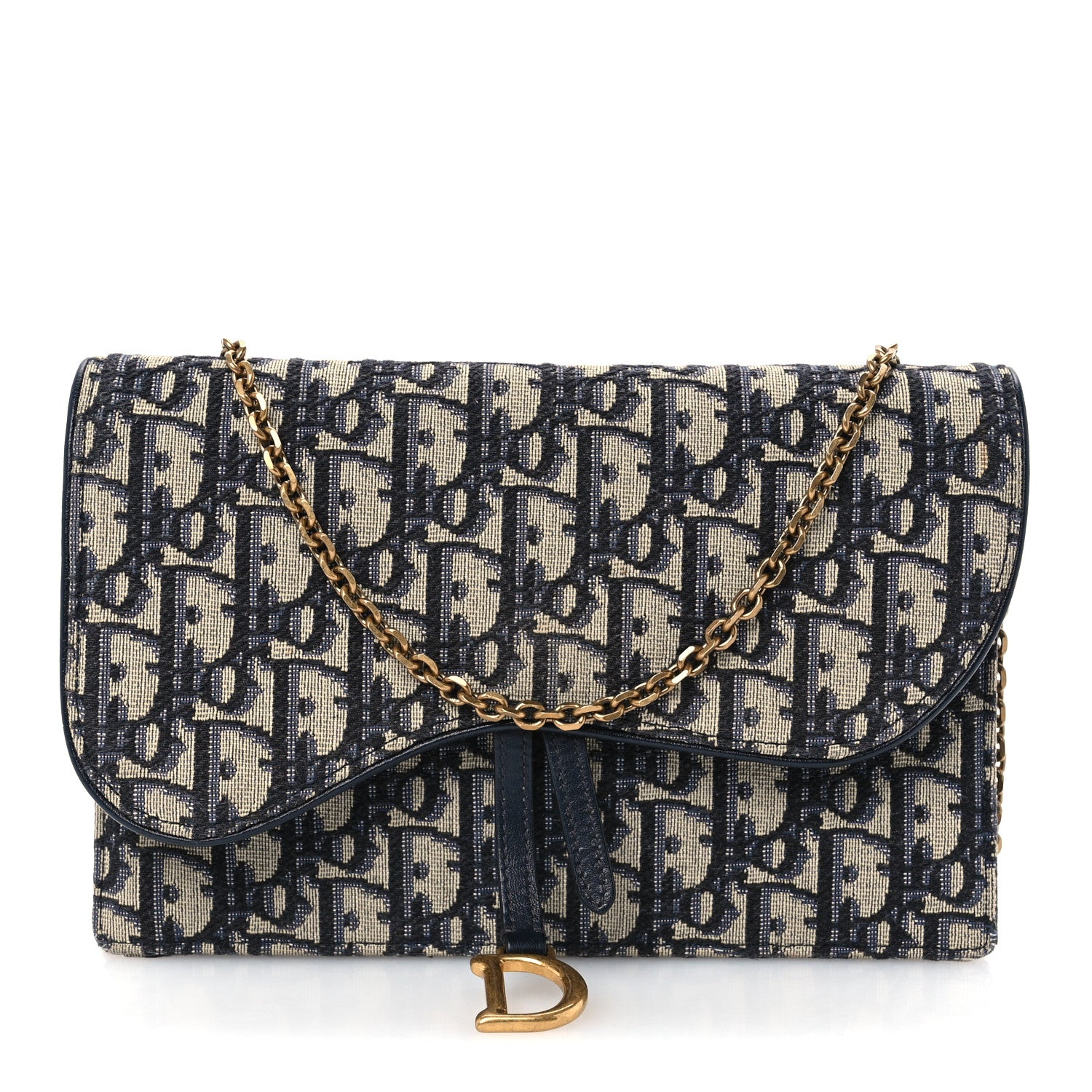 Christian Dior Oblique Saddle Chain Pouch Blue 1 of 9