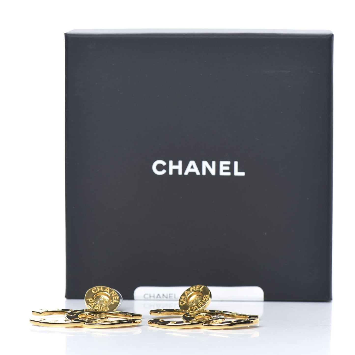 Metal Large Paris Button Earrings Gold