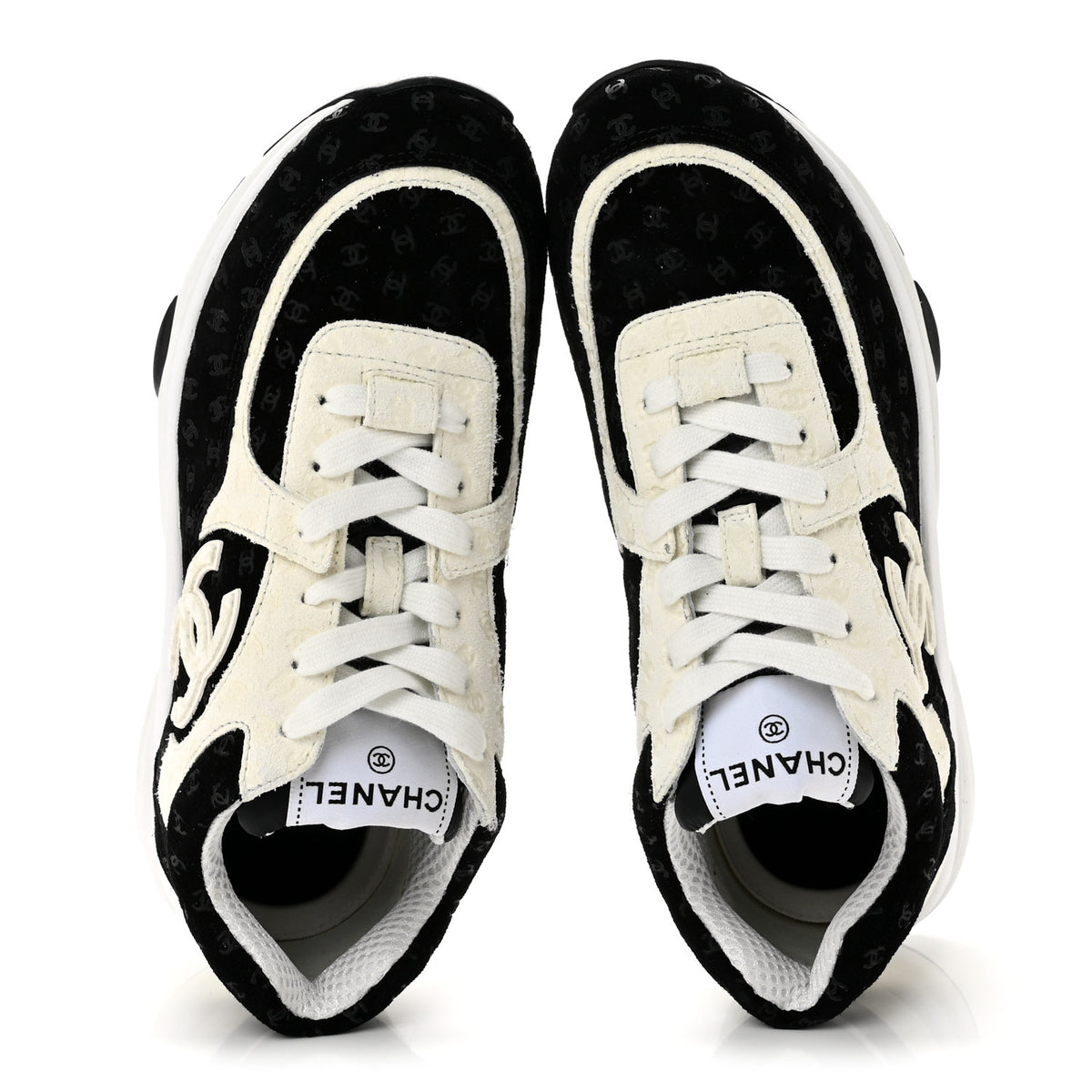 Chanel Nylon Suede Calfskin Printed CC Sneakers 38 White Black 2 of 9