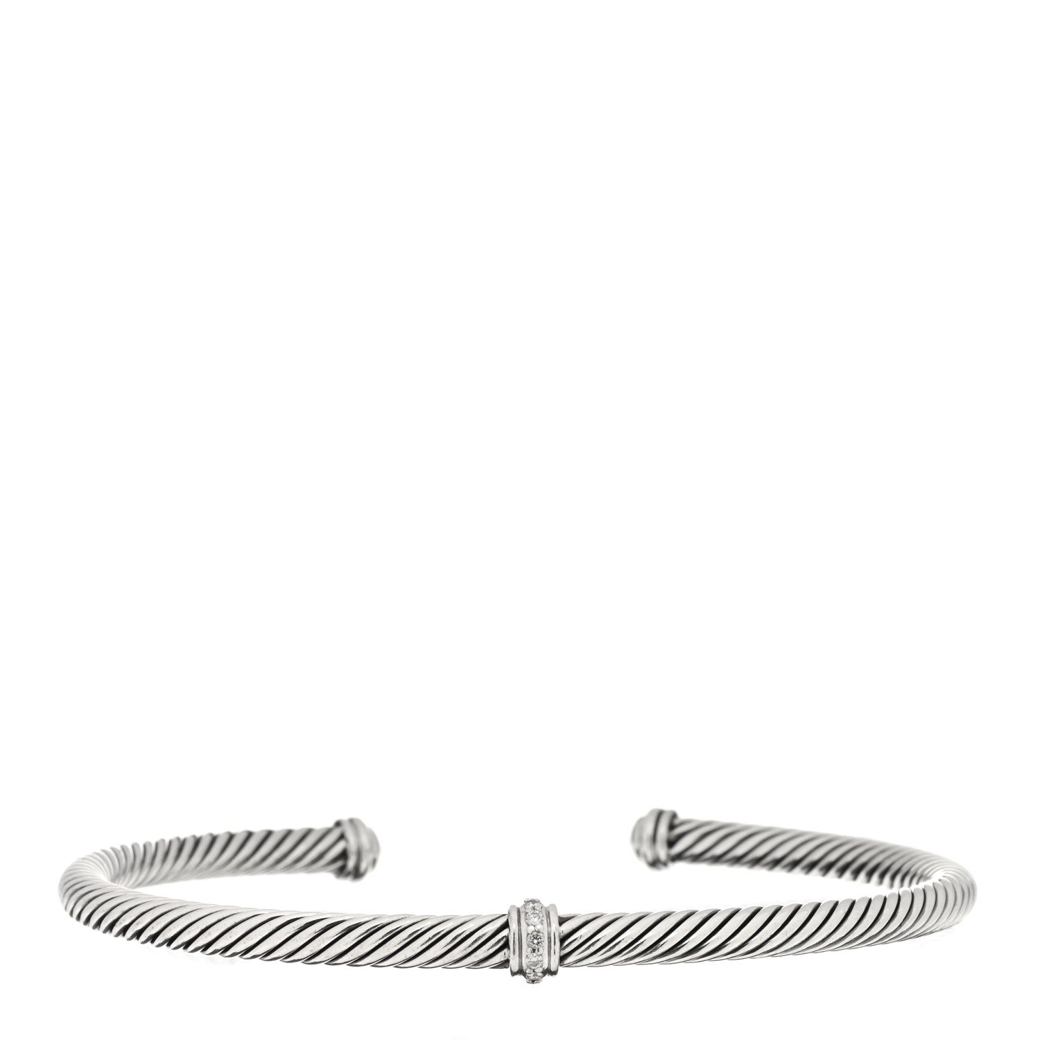 David Yurman Sterling Silver Diamond 4mm Cable Classics Single Station Bracelet 1 of 3