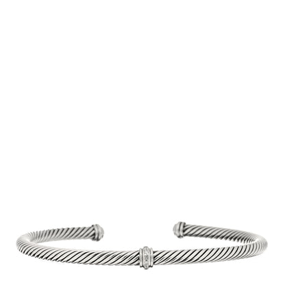 David Yurman Sterling Silver Diamond 4mm Cable Classics Single Station Bracelet 1 of 3