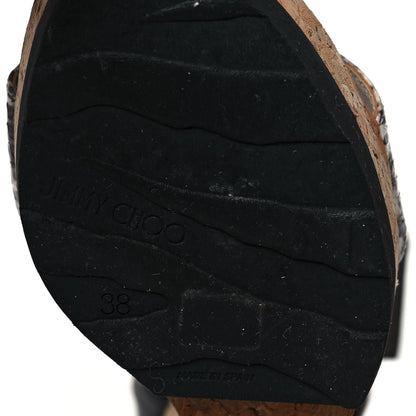 Jimmy Choo Watersnake Grosgrain Neston Cork Wedge Sandals 38 Black 6 of 7