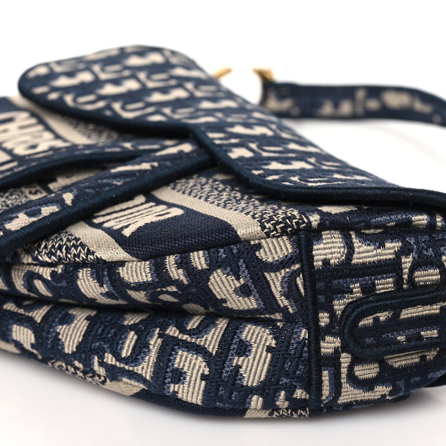 Oblique Embroidered Saddle Bag Blue