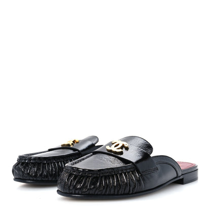 Chanel Shiny Crumpled Lambskin CC Mules 40 Black 4 of 10