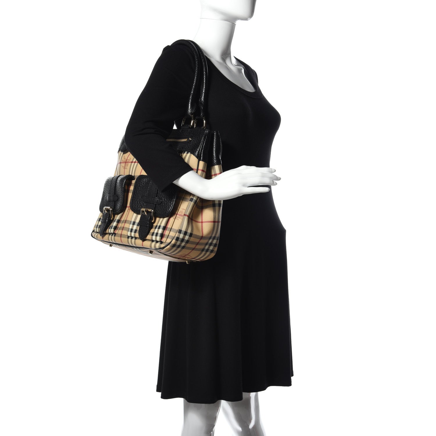 Burberry Haymarket Check Pocket Tote Black 2 of 10