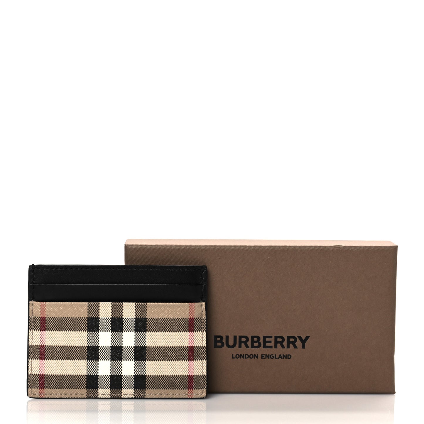 Calfskin Vintage Check Card Holder Black