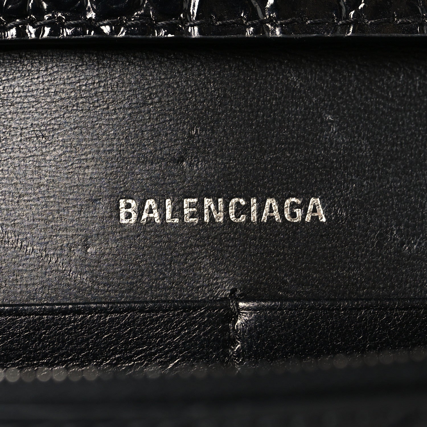 Balenciaga Shiny Calfskin Monochrome Crocodile Embossed Hourglass Chain Bag Black 6 of 10