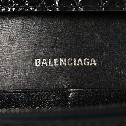 Balenciaga Shiny Calfskin Monochrome Crocodile Embossed Hourglass Chain Bag Black 6 of 10