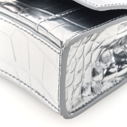 Balenciaga Metallic Calfskin Crocodile Embossed Hourglass Top Handle Bag Mini Silver 9 of 9