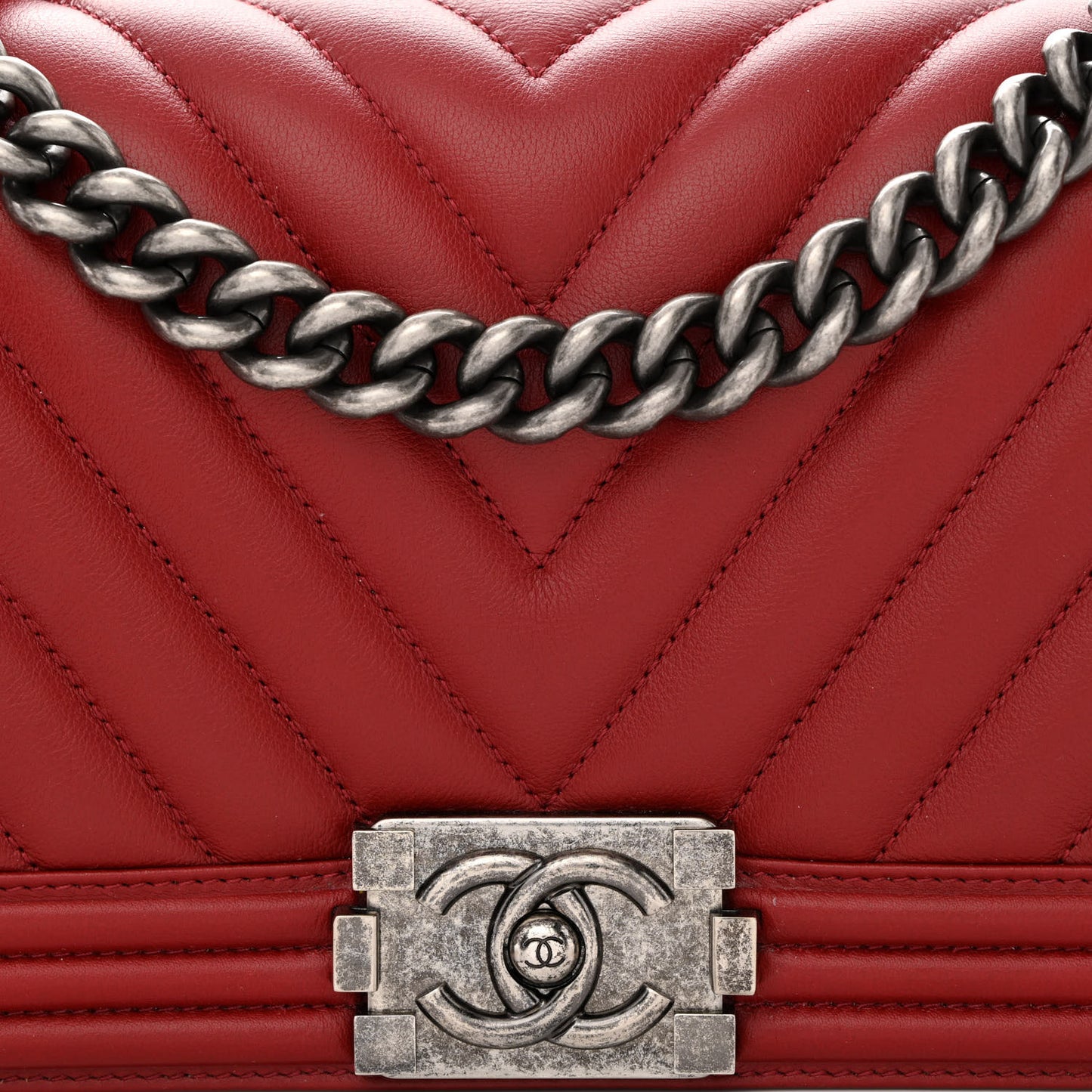 Calfskin Chevron Quilted Medium Boy Flap Dark Red