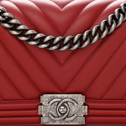 Chanel Calfskin Chevron Quilted Medium Boy Flap Dark Red 8 of 11