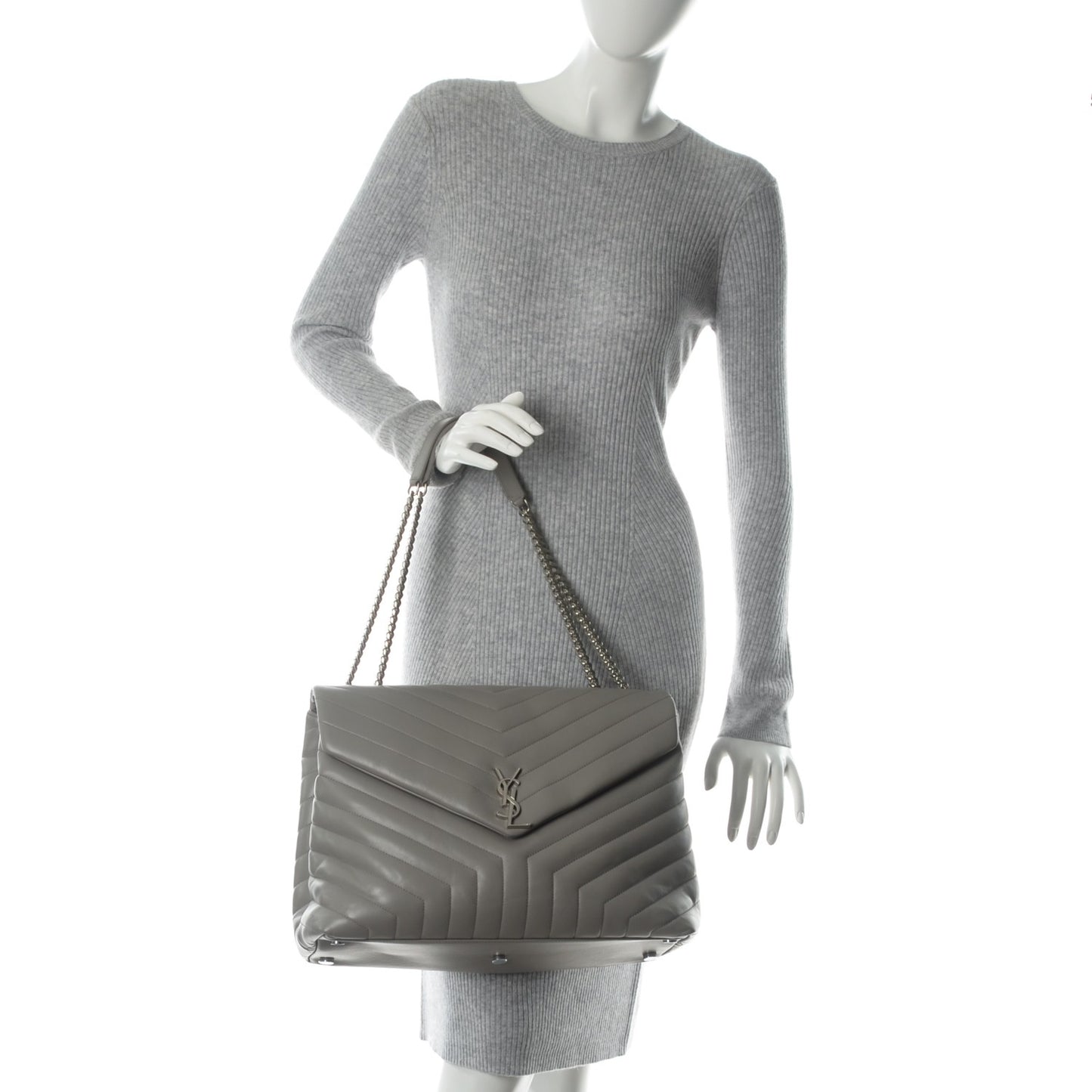 Calfskin Y Quilted Monogram Large Loulou Chain Satchel Grey