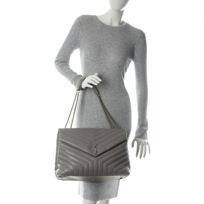 Saint Laurent Calfskin Y Quilted Monogram Large Loulou Chain Satchel Grey 2 of 7