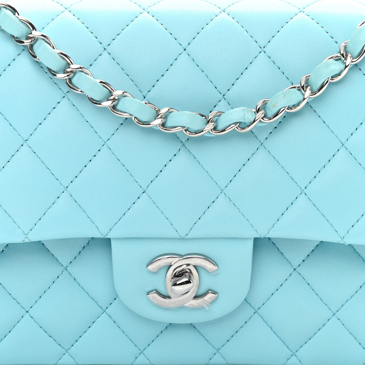 Lambskin Quilted Medium Double Flap Neon Blue