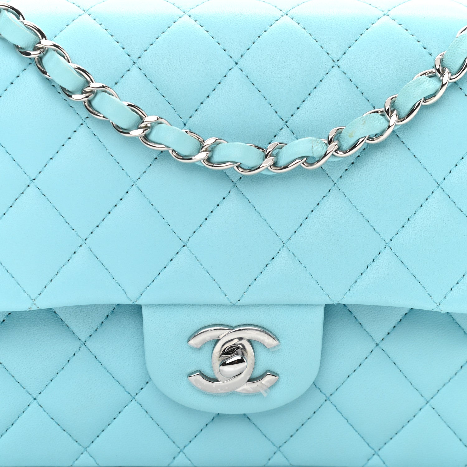 Chanel Lambskin Quilted Medium Double Flap Neon Blue 7 of 11