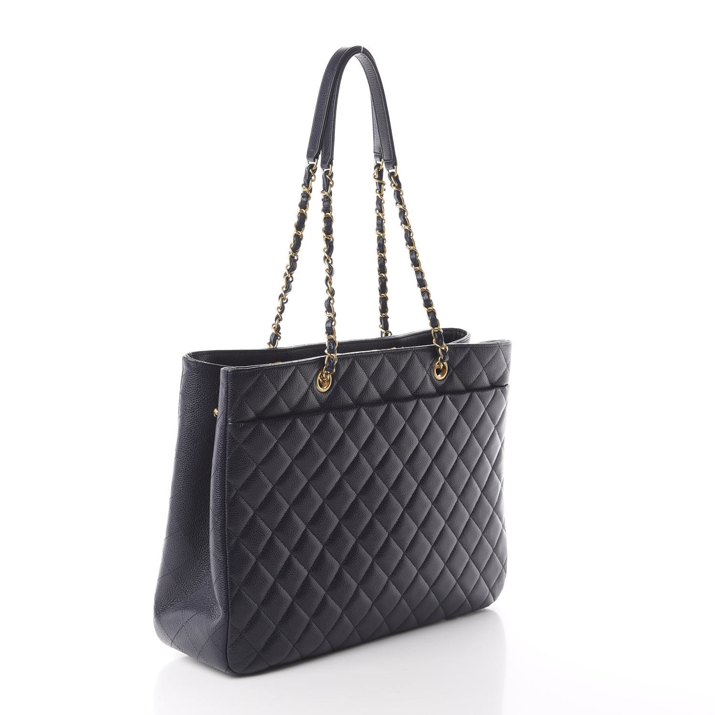 Caviar Quilted Large CC Shopping Tote Navy