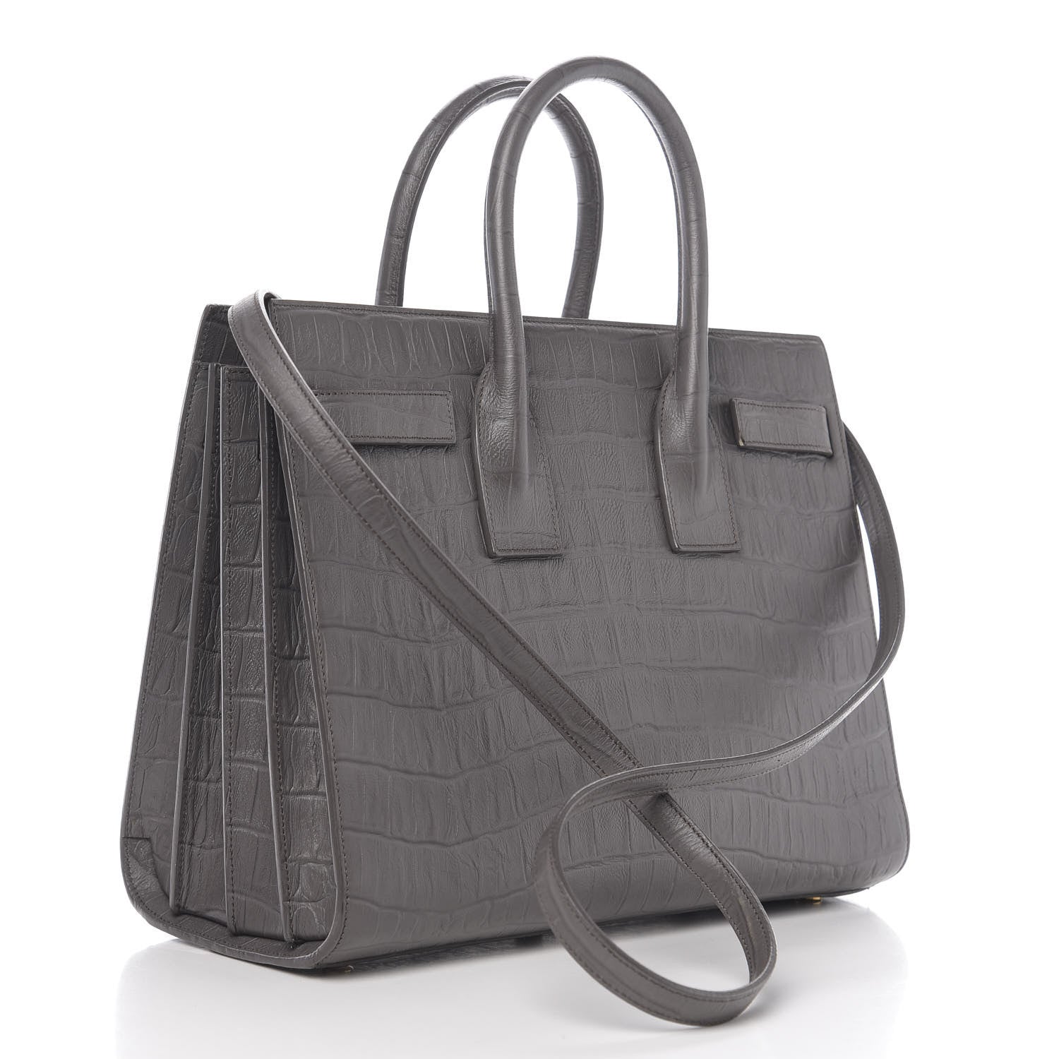 Saint Laurent Calfskin Crocodile Embossed Small Sac De Jour Earth 2 of 9