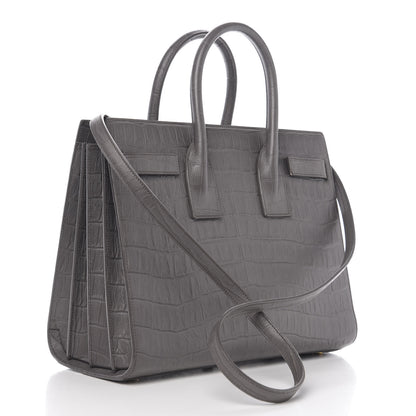 Saint Laurent Calfskin Crocodile Embossed Small Sac De Jour Earth 2 of 9