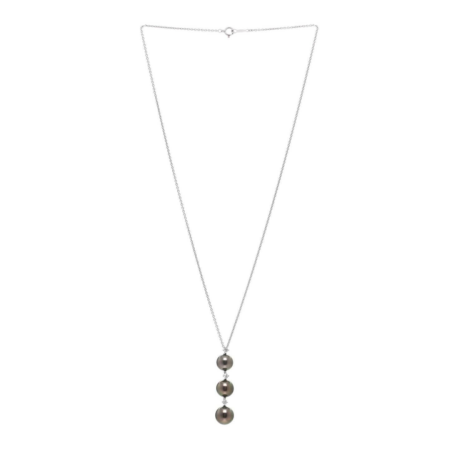 18K White Gold Diamond South Sea Pearl Three Pearl Drop Necklace
