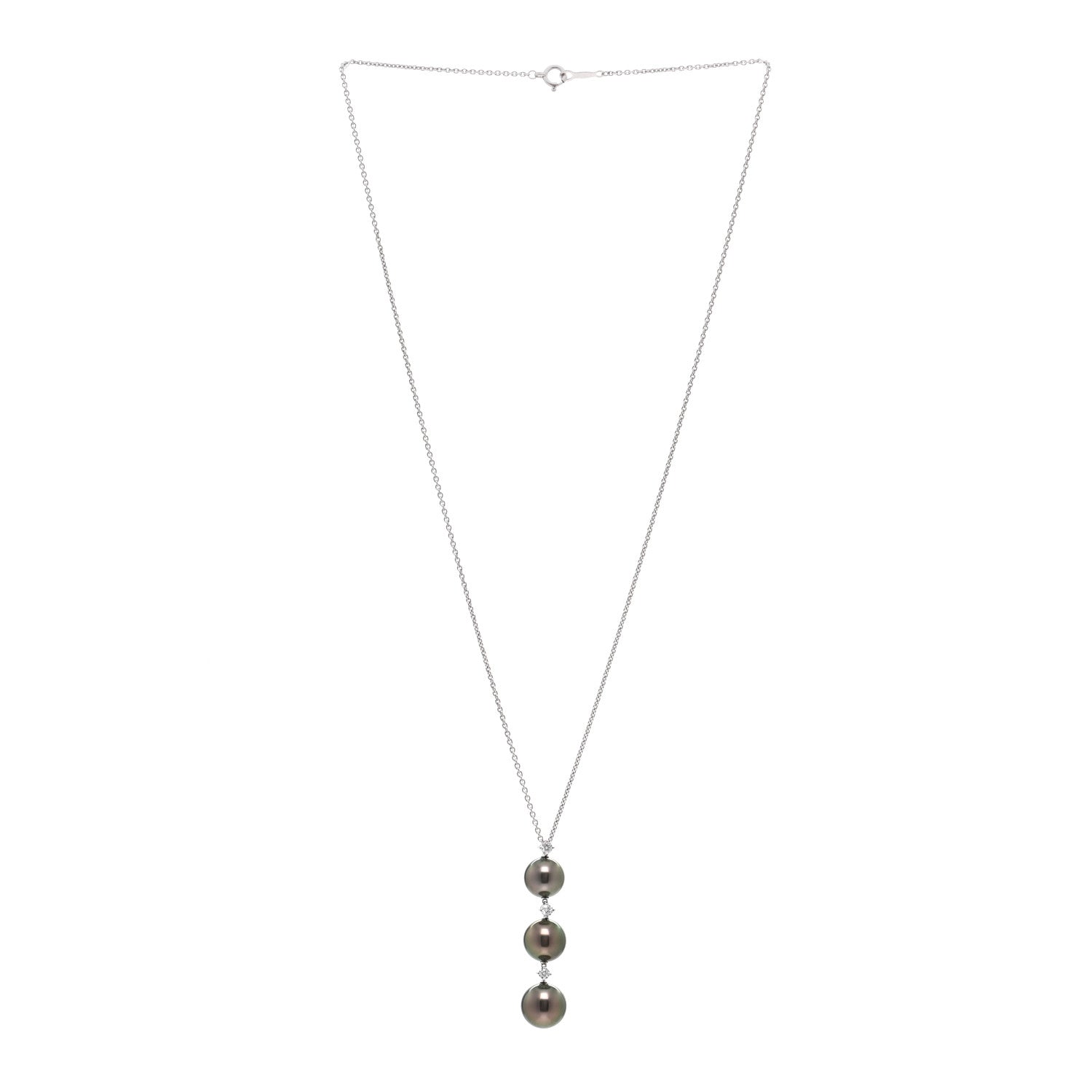 Mikimoto 18K White Gold Diamond South Sea Pearl Three Pearl Drop Necklace 3 of 4