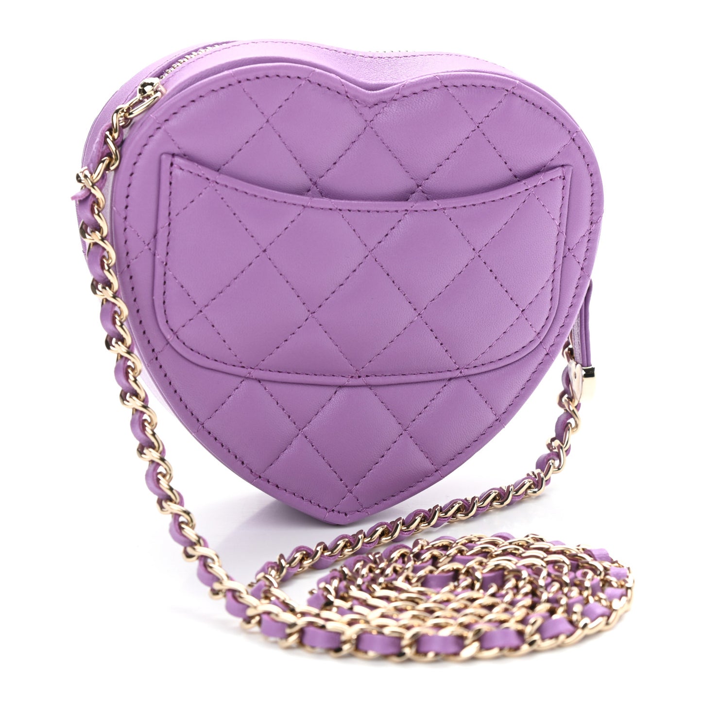 Lambskin Quilted CC In Love Heart Clutch With Chain Purple