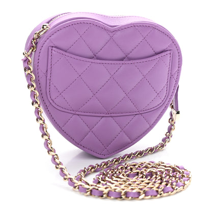 Chanel Lambskin Quilted CC In Love Heart Clutch With Chain Purple 3 of 11