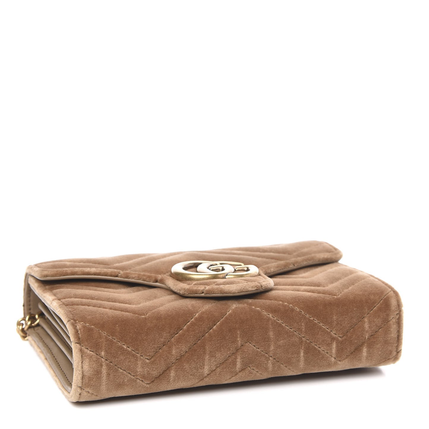Velvet Matelasse GG Marmont Chain Wallet Taupe