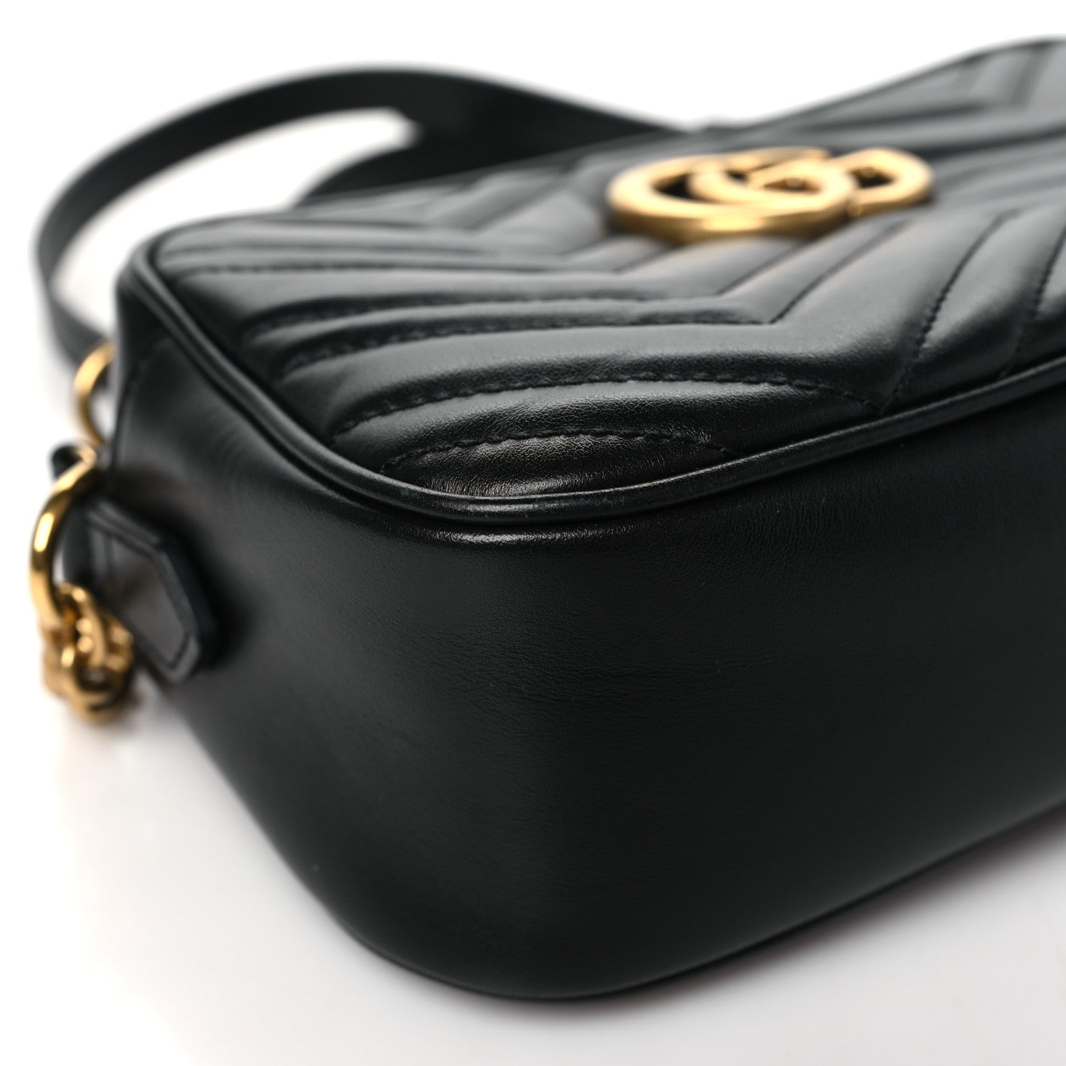 Gucci Calfskin Matelasse Small GG Marmont Chain Shoulder Bag Black 9 of 13