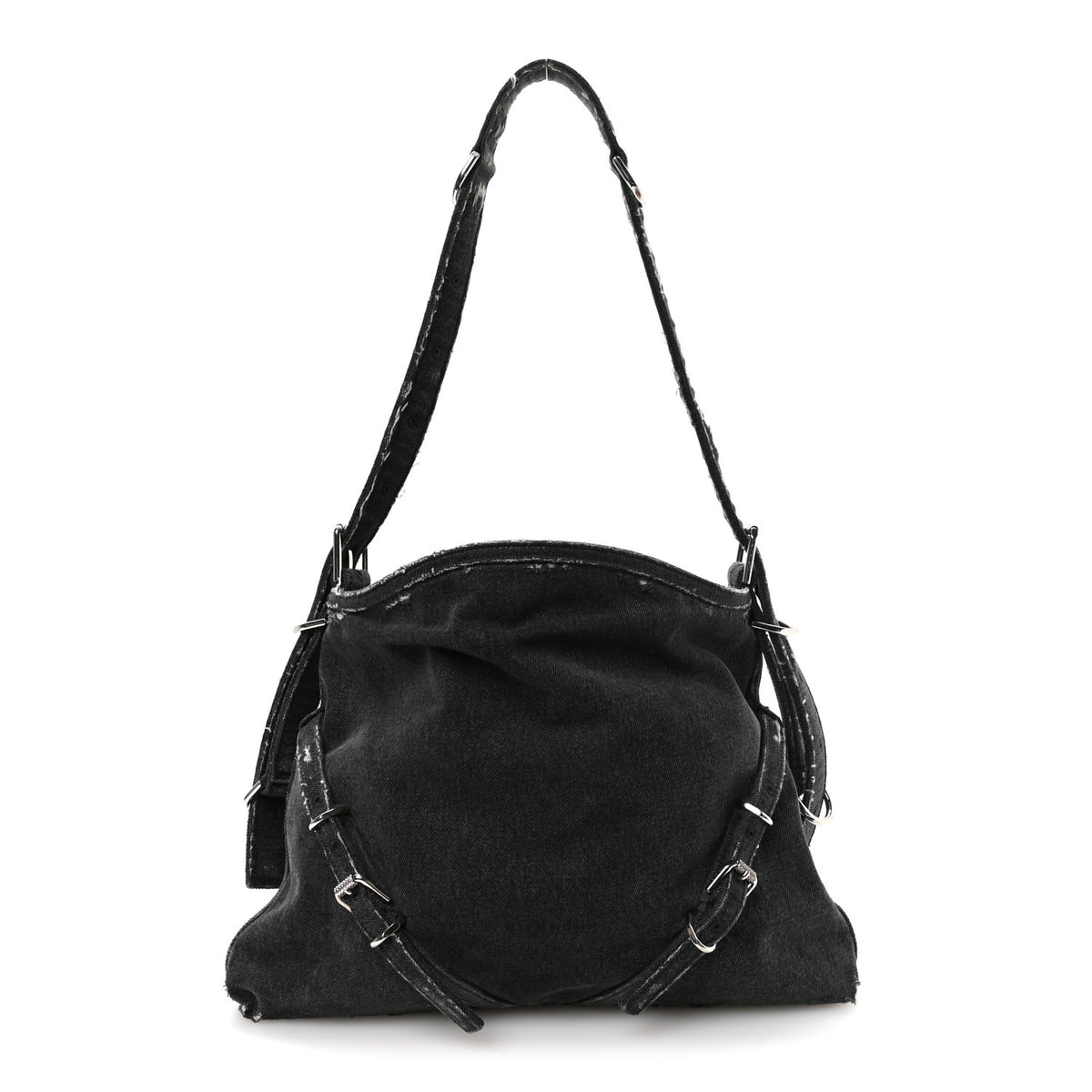 Distressed Denim Medium Voyou Bag Black