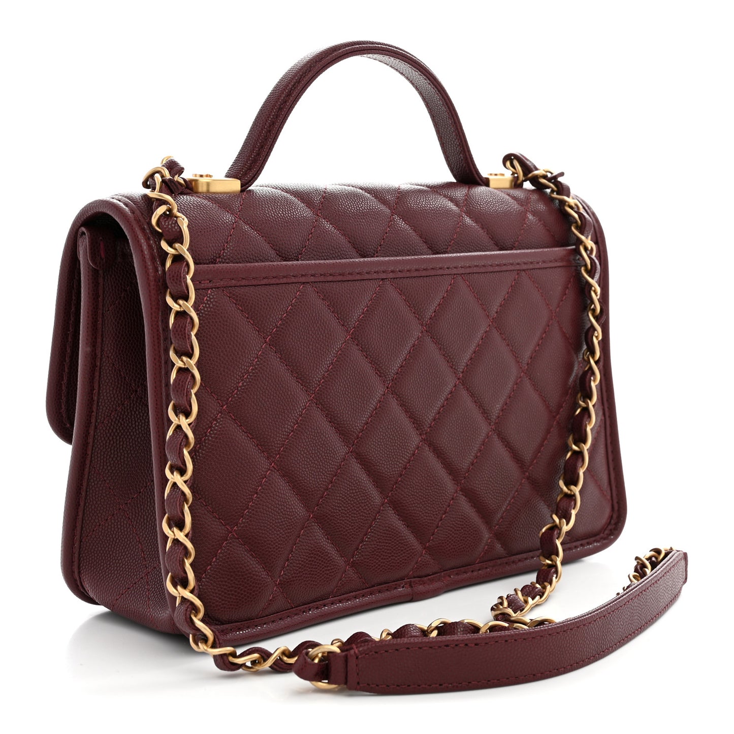 Caviar Quilted School Memory Top Handle Flap Burgundy