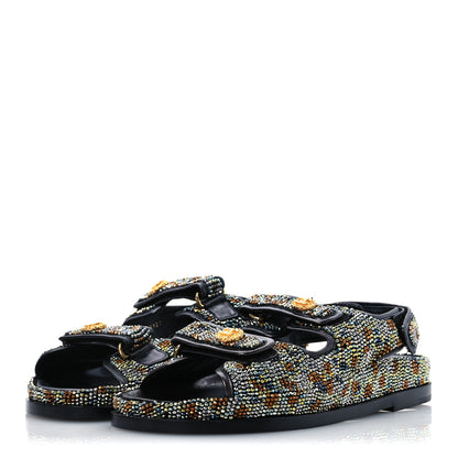Chanel Grained Calfskin Crystal Velcro Dad Sandals 40 Black Multicolor 8 of 26