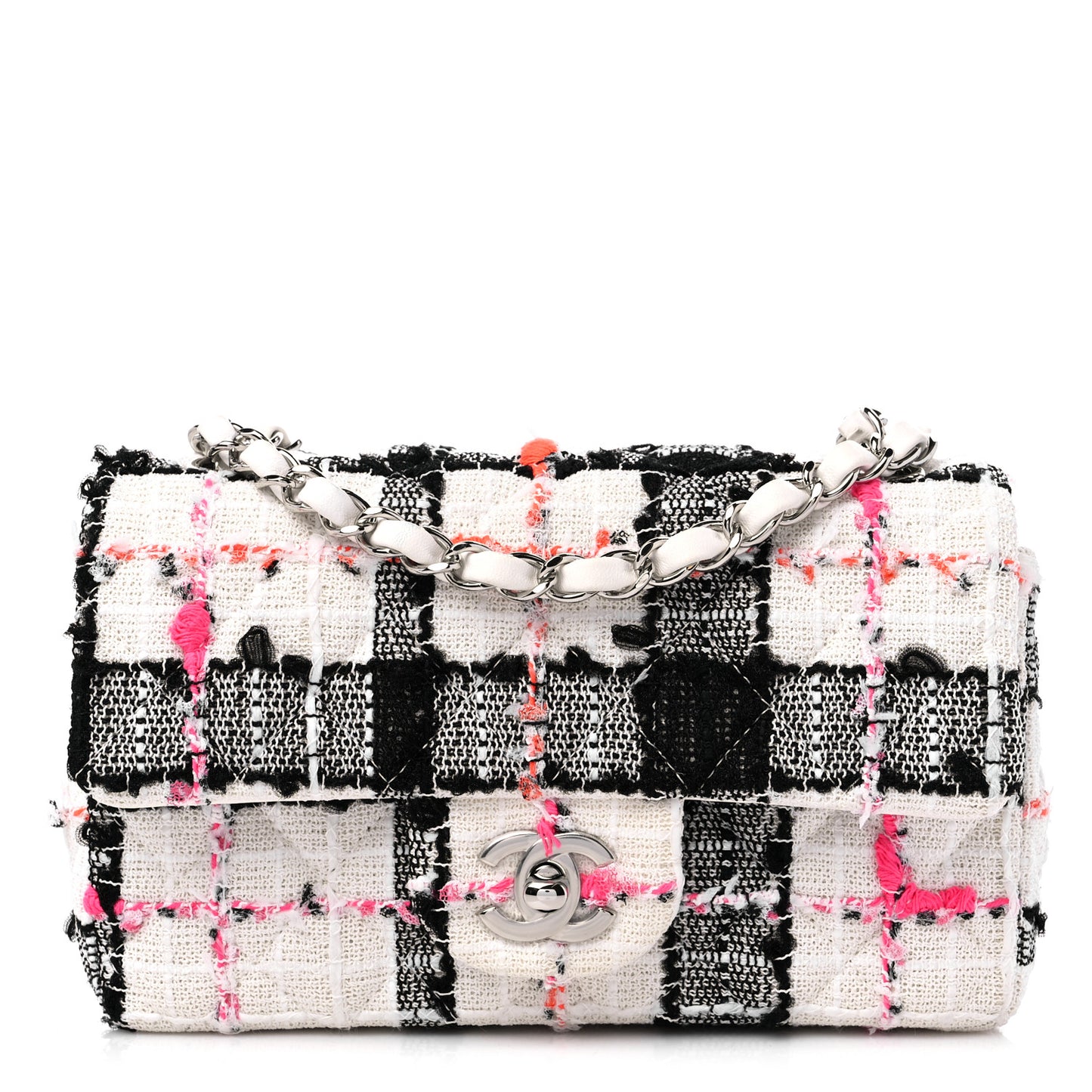 Tweed Quilted Mini Rectangular Flap Black White Pink