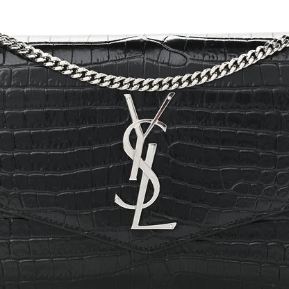 Saint Laurent Calfskin Crocodile Embossed Monogram Uptown Chain Wallet Black 8 of 11