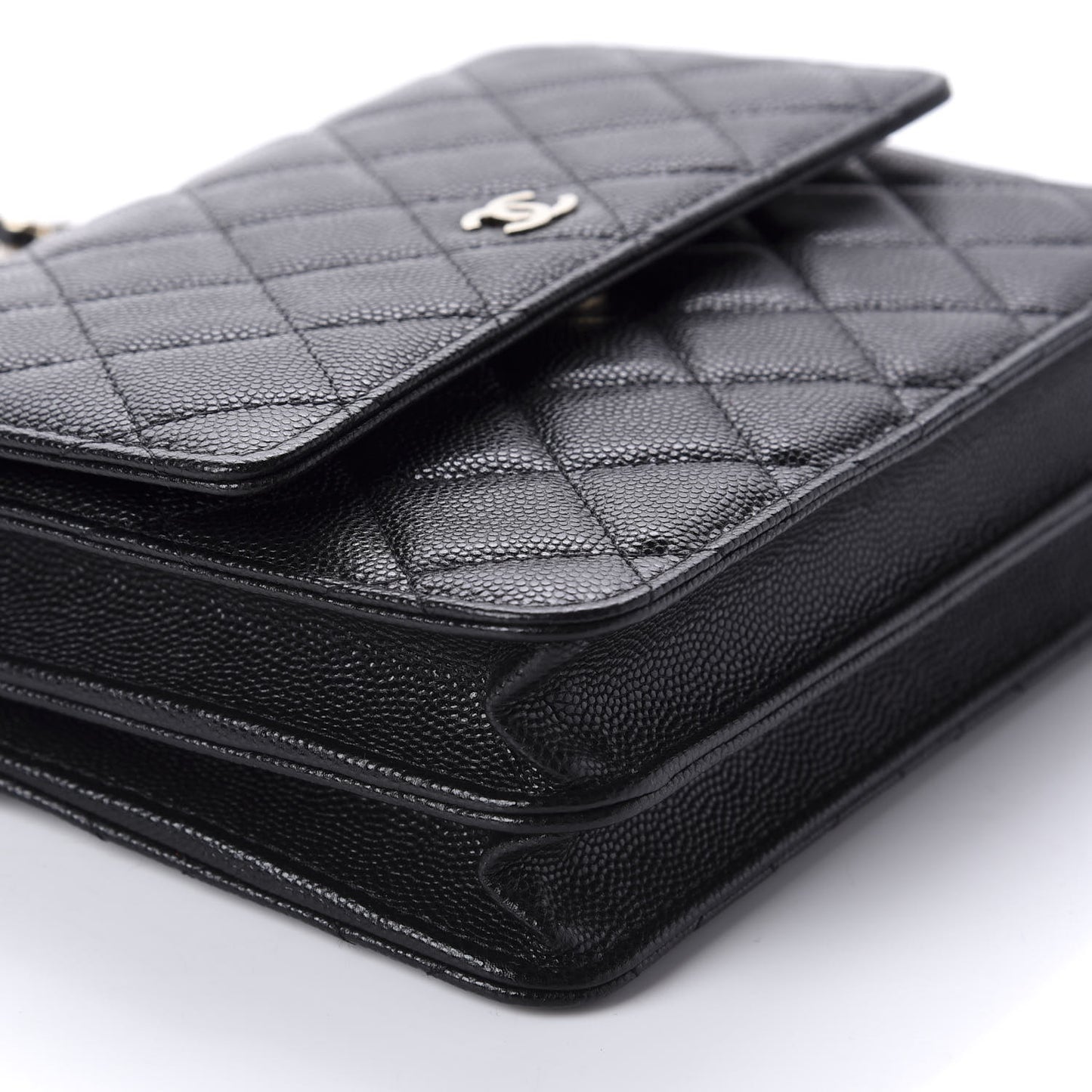 Caviar Quilted Square Wallet On Chain WOC Black