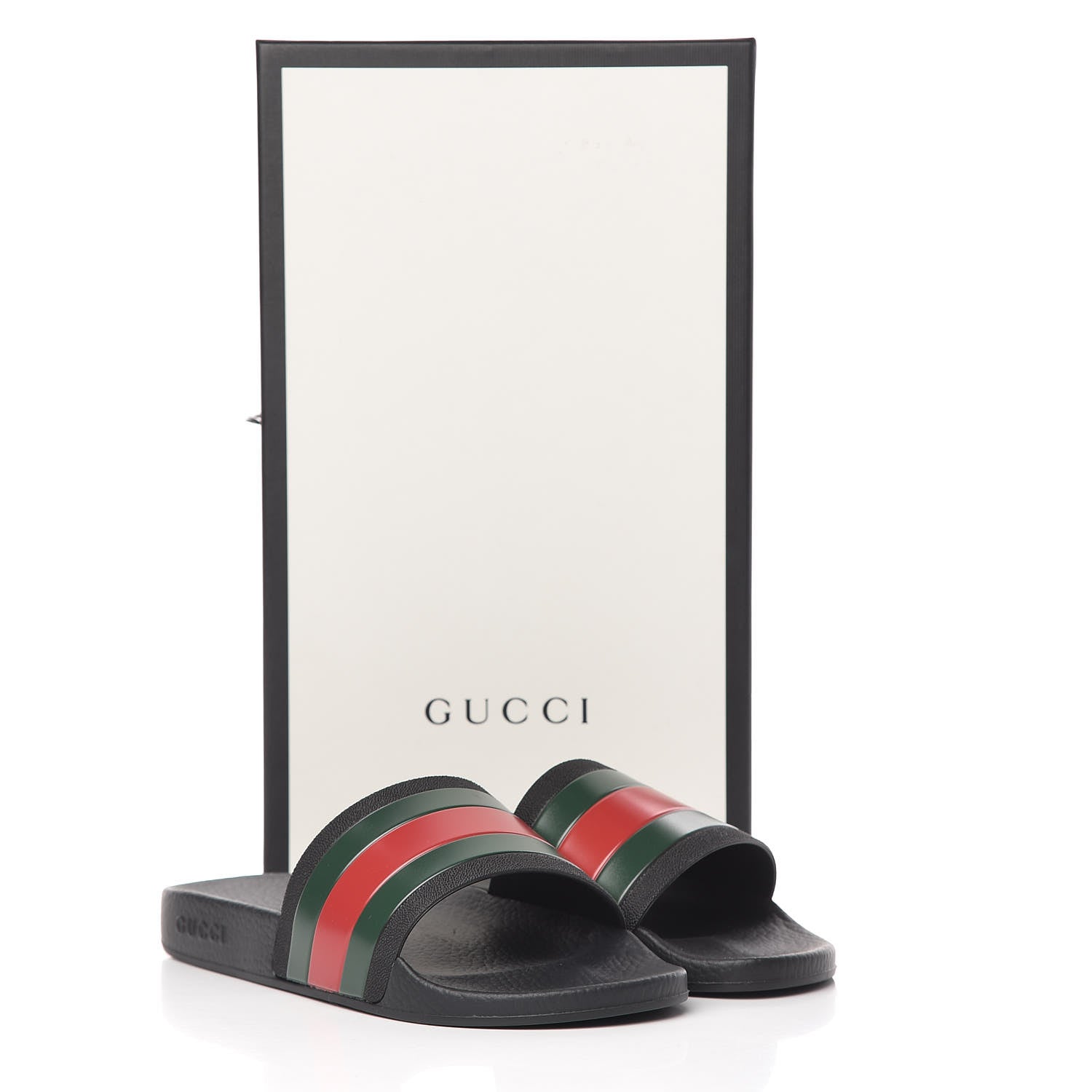 Gucci Rubber Web Mens Pool Slide Sandals 6 Black Green Red 11 of 11