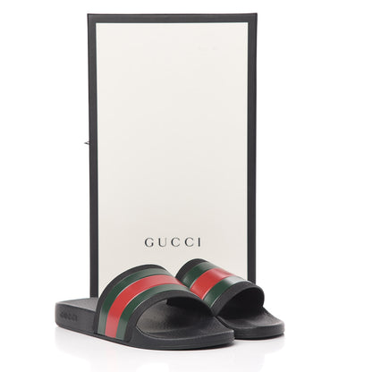 Gucci Rubber Web Mens Pool Slide Sandals 6 Black Green Red 11 of 11