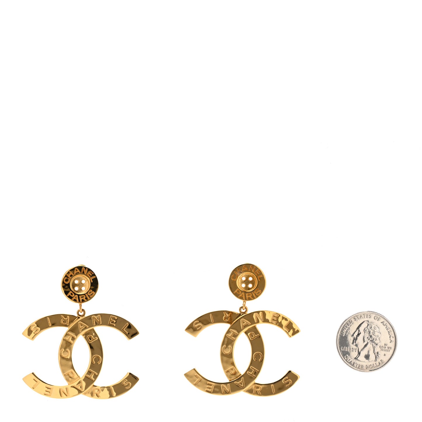 Metal Large Paris Button Clip On Earrings Gold